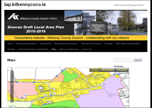 Captura de pantalla del sitio web del plan de área local de Gowran