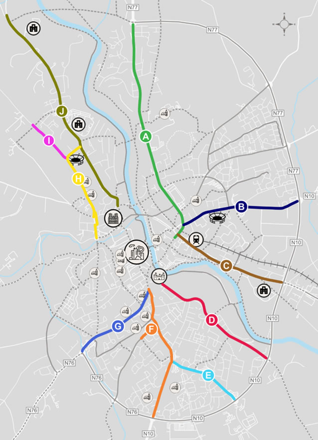 Rutas radiales de ciclismo y senderismo de la ciudad de Kilkenny